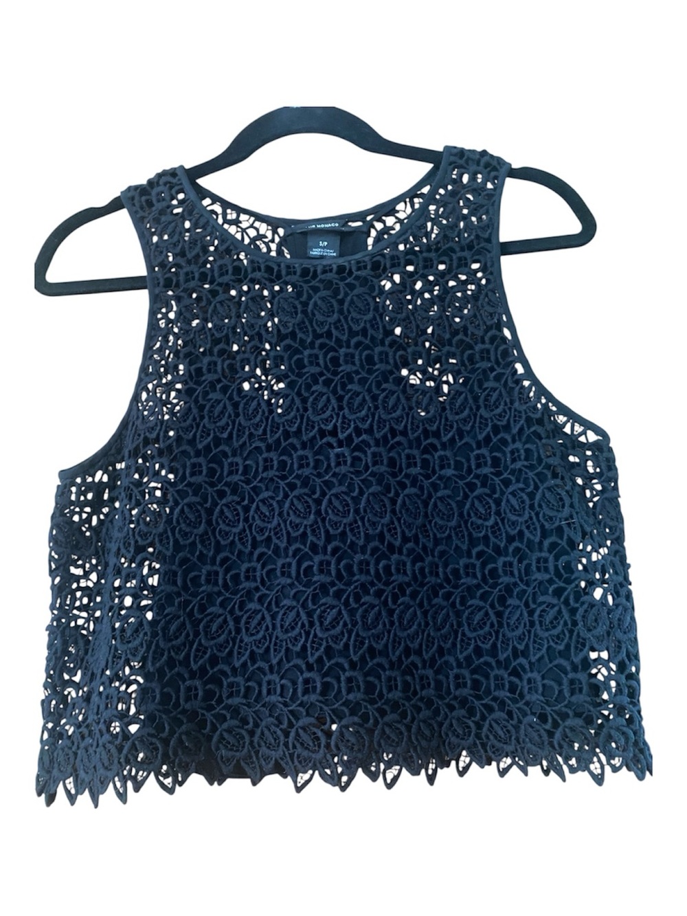 Club Monaco Black Floral Crochet Lace Silk Lined Tank Top Small